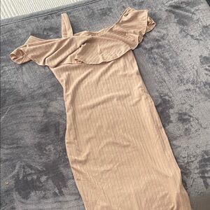 Elegant Off-Shoulder Tan Dress